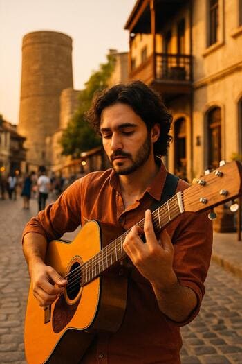 Bakı küçəsində gitarası ilə ifa edən küçə musiqiçisi