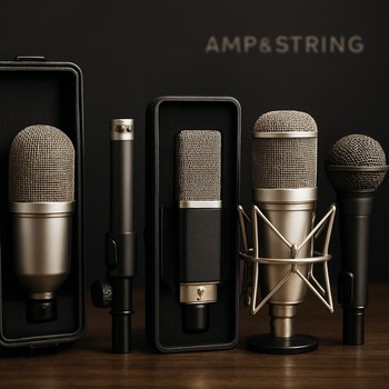 Vitrində müxtəlif tip vokal və instrumental mikrofonlar