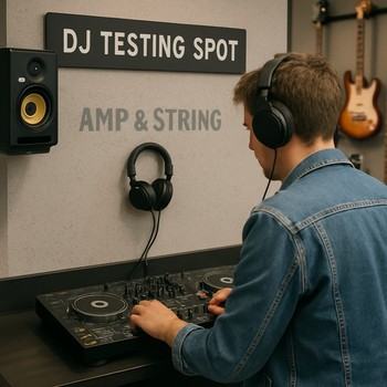 DJ kabinəsində kontroller və klub kolonları ilə demo zona