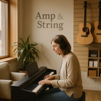 Klavye, laptop və studiya monitorları ilə demo künc