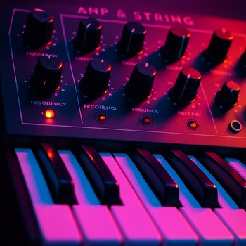 Neon işıq altında analog sintezator paneli və knob-lar