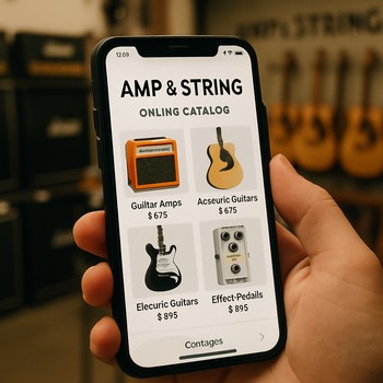 Telefon ekranında musiqi aləti kataloqu açıq olan istifadəçi