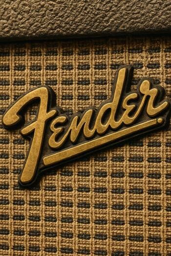 Musiqi avadanlığı brend loqoları ilə bəzədilmiş mağaza divarı