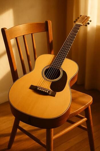 Akustik gitara və kreslosu olan kiçik dinləmə küncü