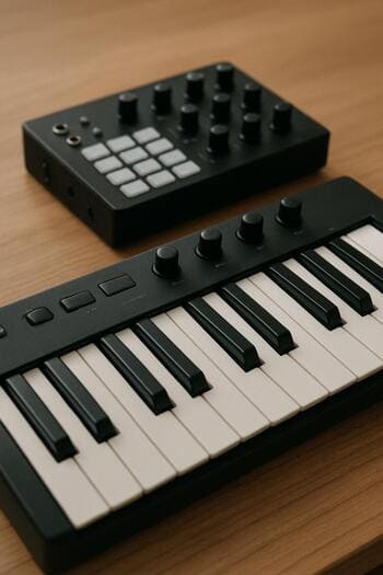 Klavye və sintezatorlarla dolu sınaq masası