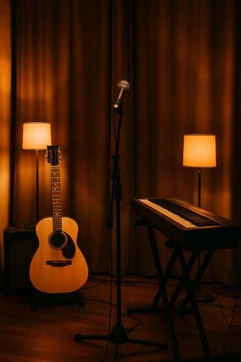 Kiçik səhnədə az sayda tamaşaçı qarşısında ifa edən qrup